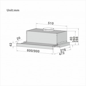 60cm e kopantsoeng ea Telescopic Cooker Hood e nang le 2-speed Extraction 906/909